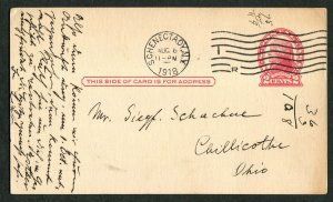 1918 WWI Era Postal Card Schenectady NY to Chillicothe OH German Script