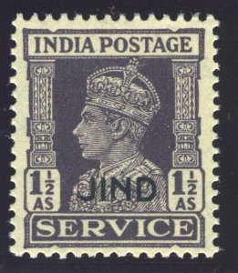 India - Jind 1942 KGVI Official 1½a dull violet superb MNH. SG O78. Sc O67.