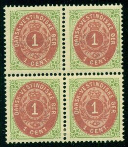 DANISH WEST INDIES #5a (5g) 1¢ bicolor, inverted frame, Block of 4, og, LH, VF,