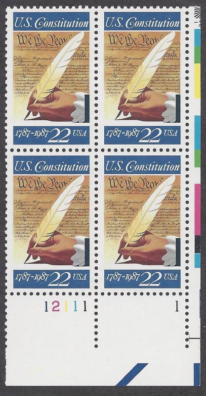 2360 Plate block 22cent U S Constitution 200years Signing