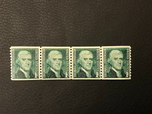 Scott 1299, the 1968 1¢ Thomas Jefferson Coil line strip of 4 - MNH, stock photo