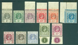 SG 252-263 Mauritius 1938-49. 2c-10r set of 12. Perfinned 'specimen'. Mainly...
