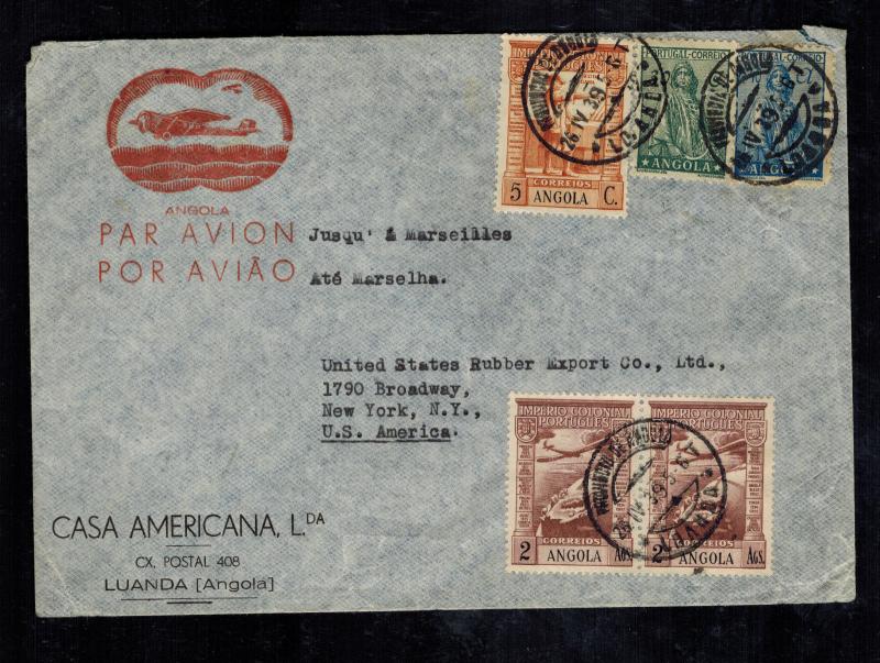 1939 Luanda Angola Cover to USA Casa Americana Airmail