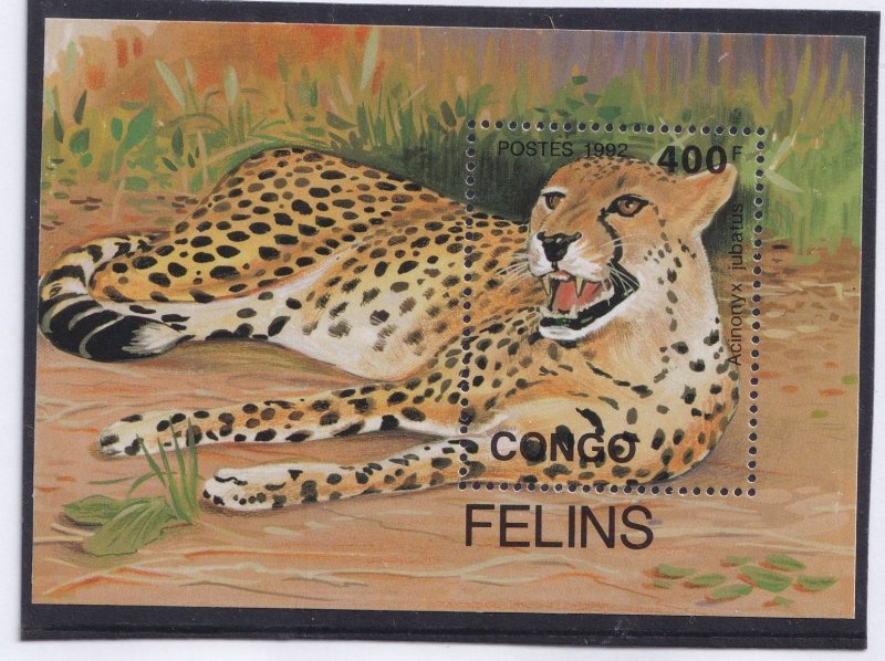 1992  CONGO  - CHEETAH - CATS - UNMOUNTED MINT MINI SHEET 