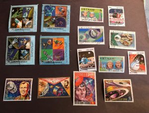 Space Rockets 100 USED Non-US stamps during 1960s 70s and 80s space race years