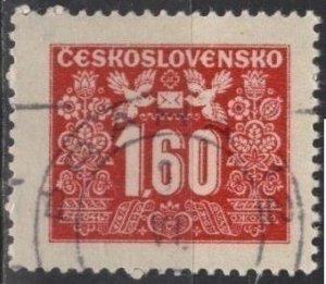 Czechoslovakia J76 (used cto, nh) 1.60k numeral, car rose (1946)