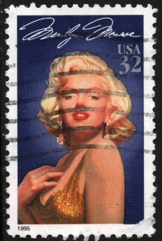 SC#2967 32¢ Legends of Hollywood: Marilyn Monroe Single (1995) Used/Fault