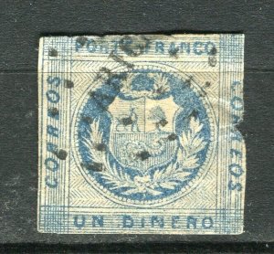 PERU; Classic 1860s early Imperf Coat of Arms issue used 1d. value used