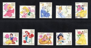 Japan 3960 a-j Used, Disney Princesses ( 82 Yen) Set from 2015.