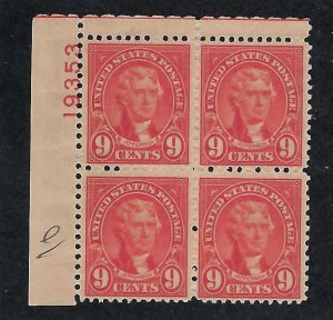 US Scott #561 Mint Plate Block of 4 NH OG VF with pencil mark