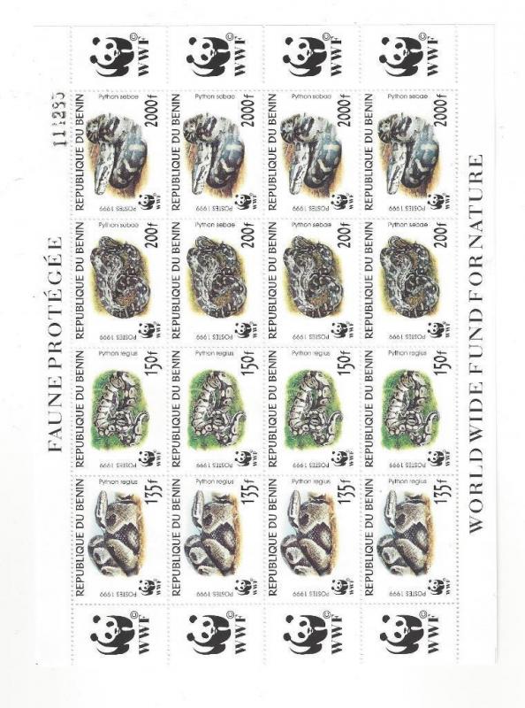 1999 Benin WWF World Wildlife Fund Full Sheet - Sc# 1086 - MNH  (BX30)