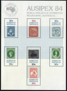 Australia 926 af sheet, MNH. Mi 889-894 Bl.7. AUSIPEX-1984. Swan, Kangaroo, Map,