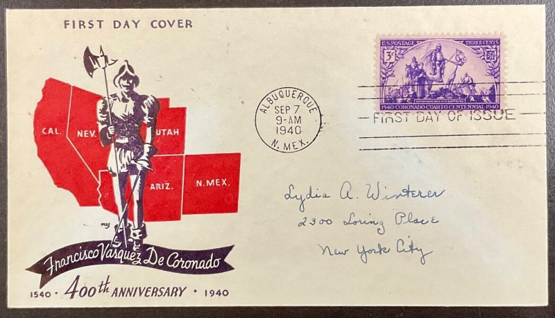 898 1st MXJ cachet Coronado Expedition 400th Anniversary FDC 1940