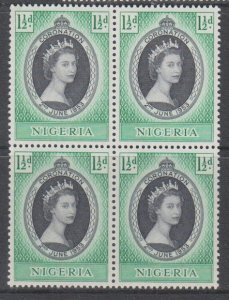 Nigeria, 1 1/2p Coronation (SC# 79) MNH BLOCK