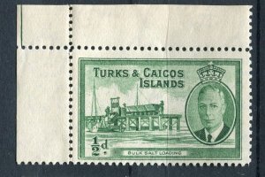 TURKS CAICOS; 1950s classic GVI pictorial issue Mint CORNER 1/2d. value