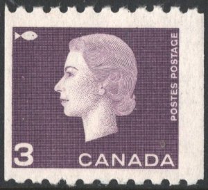 Canada SC#407 3¢ Queen Elizabeth II: Cameo Issue Coil Single (1963) MLH