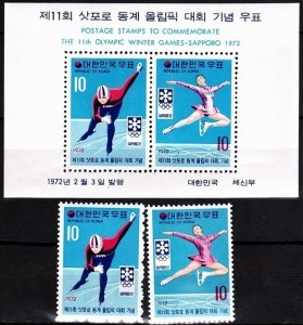 KOREA SOUTH 1972 Winter Olympic Games Sapporo'72. 2v & Souvenir sheet, MNH