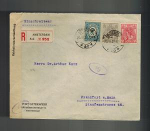 1922 Amsterdam Netherlands Cover to Germany Censored by Currency Control