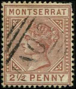 Montserrat SC# 7 Victoria 2-1/2d perf 14 used wmk 2