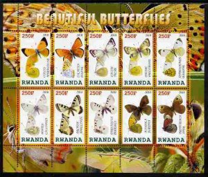 RWANDA - 2010 -  Beautiful Butterflies  - Perf 10v Sheet - MNH - Private Issue