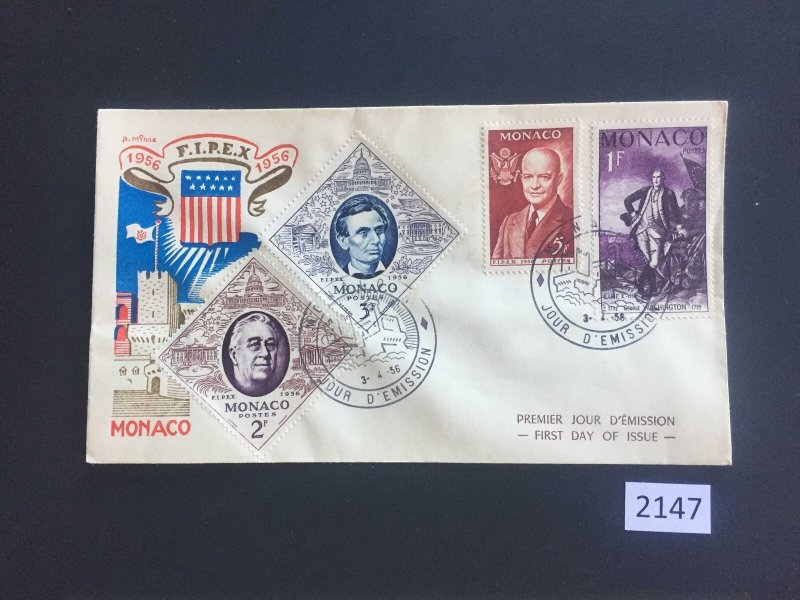 (2147) Monaco FDC with US related stamps, 1956