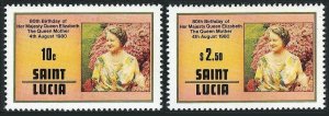 St Lucia 501-502, 503, MNH. Mi 499-500, Bl.23. Queen Mother 80th birthday, 1980.