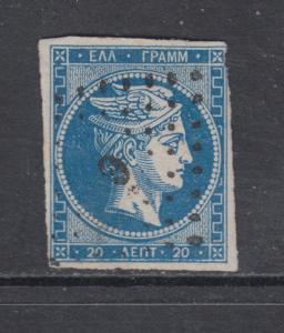 Greece Sc 20 used 1862-67 20 l Hermes Head, 6 in diamond grid, 20 on back