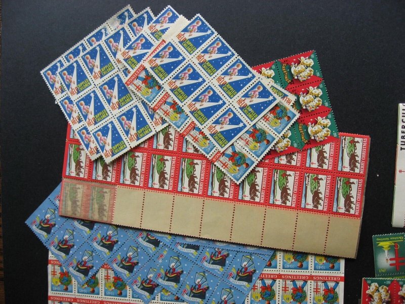 USA Xmas seals 1948 1950 1952 1954 folded sheets many other part sheets some MNG