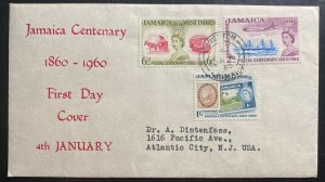 1960 Kingston Jamaica First Day Cover FDC To Atlantic City NJ USA Centenary