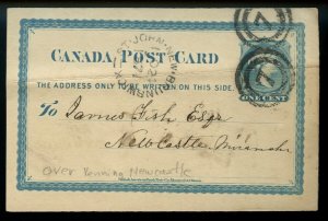 ?early pc w NEWCASTLE, N.B. 1871 double split ring stationery post card Canada