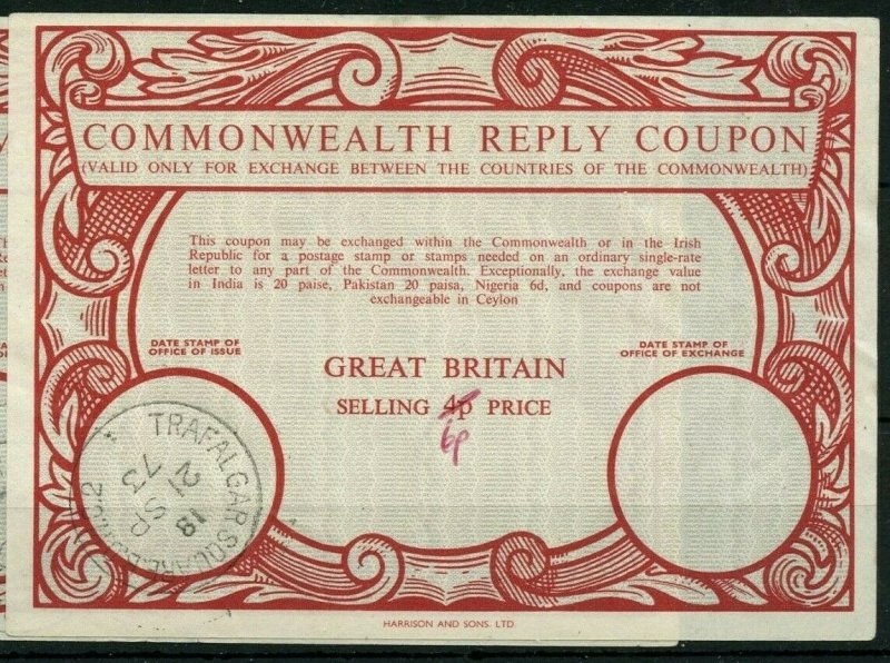 GREAT BRITAIN 6p over 4p 1973 USED - International Reply Coupon IRC