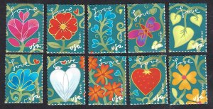 United States #4531-40 Forever (44¢) Garden of Love (2011). Ten singles. MNH