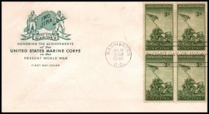 US 929 Iwo Jima Block of Four House of Farnam Pencil FDC