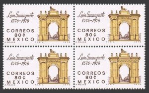 Mexico 1145 block/4,MNH.Michel 1524. Leon,Guanajuato,400th Ann.1976,Arch.