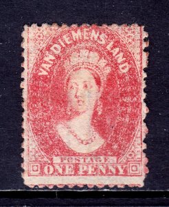 TASMANIA — SCOTT 29 (SG 70) — 1865 1d CARMINE QV CHALON — MH — SCV $120