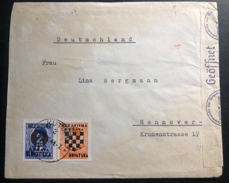 1941 Kutina Croatia Germany State Censored Cover To Hannover