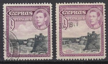 Cyprus - 1938 KGVI   9pi  shades stamp lot   (8736)
