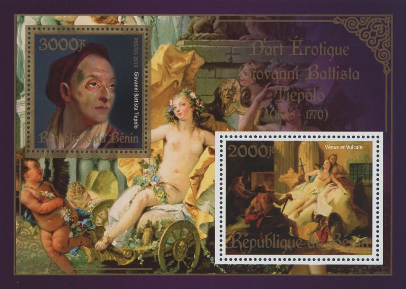 Erotic Art Paintings Giovanni Battista Tiepolo Souvenir Sheet of 2 Stamps MNH