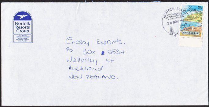 NORFOLK IS 1992 cover to NZ, 75c Christmas, VETERAN GAMES cancel...........67405