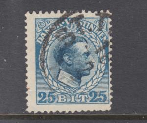 Danish West Indies Sc 55 used. 1915 25b blue & dark blue King Christian X, sound