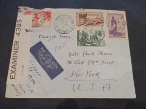 1941 Fez Morocco to New York USA Multi Franking Censorship Airmail Cover