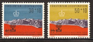 Liechtenstein Scott B22-B23 MNHOG -1960 World Refugee Year Surcharges -SCV $1.45