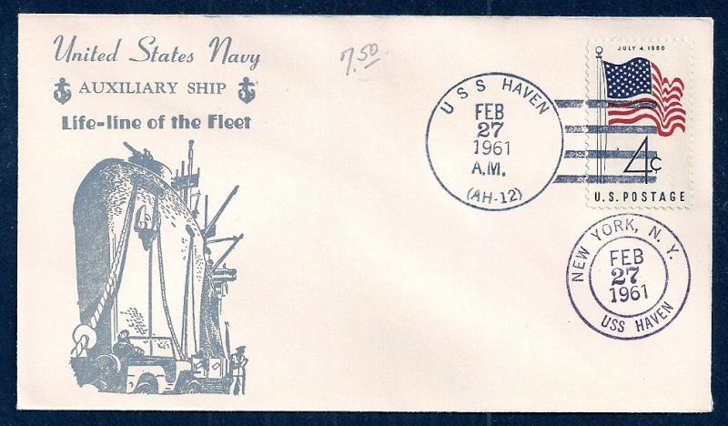 US NAVAL COVER USS Haven AH12 Cacheted 1961