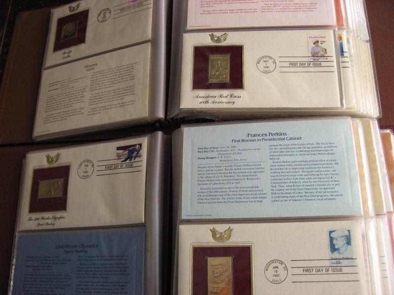 USA PCS 52 different FDC with gold replica stamps 1980-83 era in 2 binders