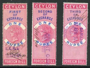 Ceylon Foreign Bill BF28 1r Red and Blue 1st 2nd and 3rd Exchange 
