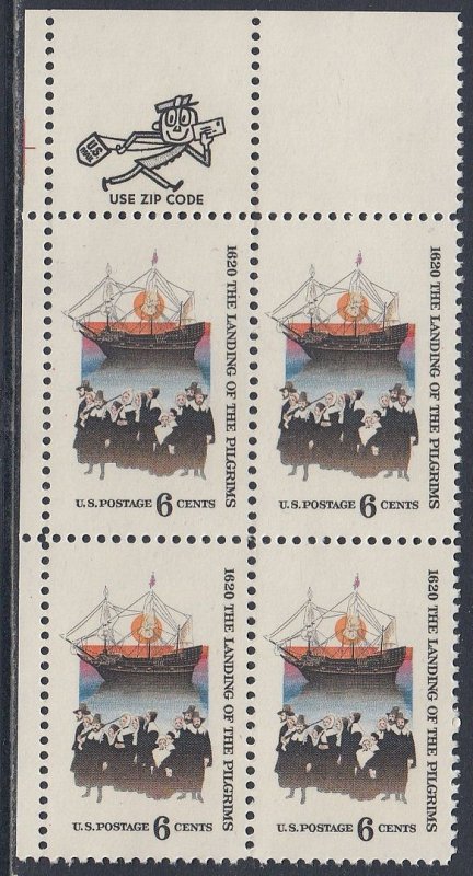 Scott 1420 MNH UL Zip Blk - Landing of the Pilgrims