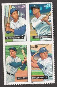US 4080-4083 4083a Baseball Sluggers 39c block set (4 stamps) MNH 2006