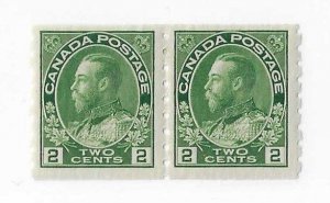 Canada Sc #128  2c green coil pair OG VF