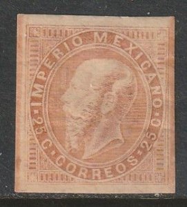 MEXICO 33a, 25¢ W/O OVPTS. MAXIMILIAN ENGR UNUSED, H OG. VF (1486)