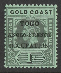 TOGO - BRITISH OCCUPATION 1916 London KGV 1/- black on emerald green Rare shade
